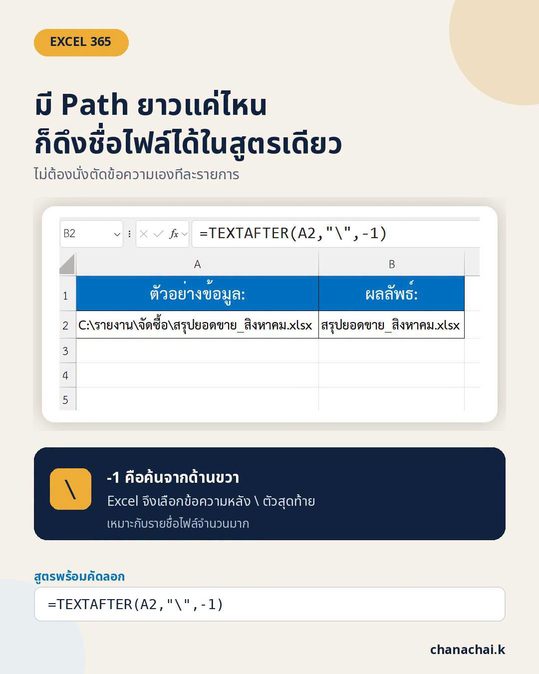 Artwork TEXTAFTER ดึงชื่อไฟล์จาก Path ยาว ๆ ในสูตรเดียว